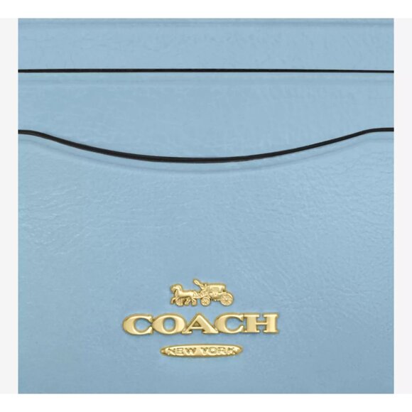 New Coach CBL81 Slim Id Card Case Glazed Leather Powder Blue - Picture 2 of 3